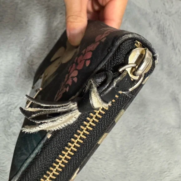 kate spade Black Floral Zip Wallet with Yellow and Green Accents - Picture 4 of 5